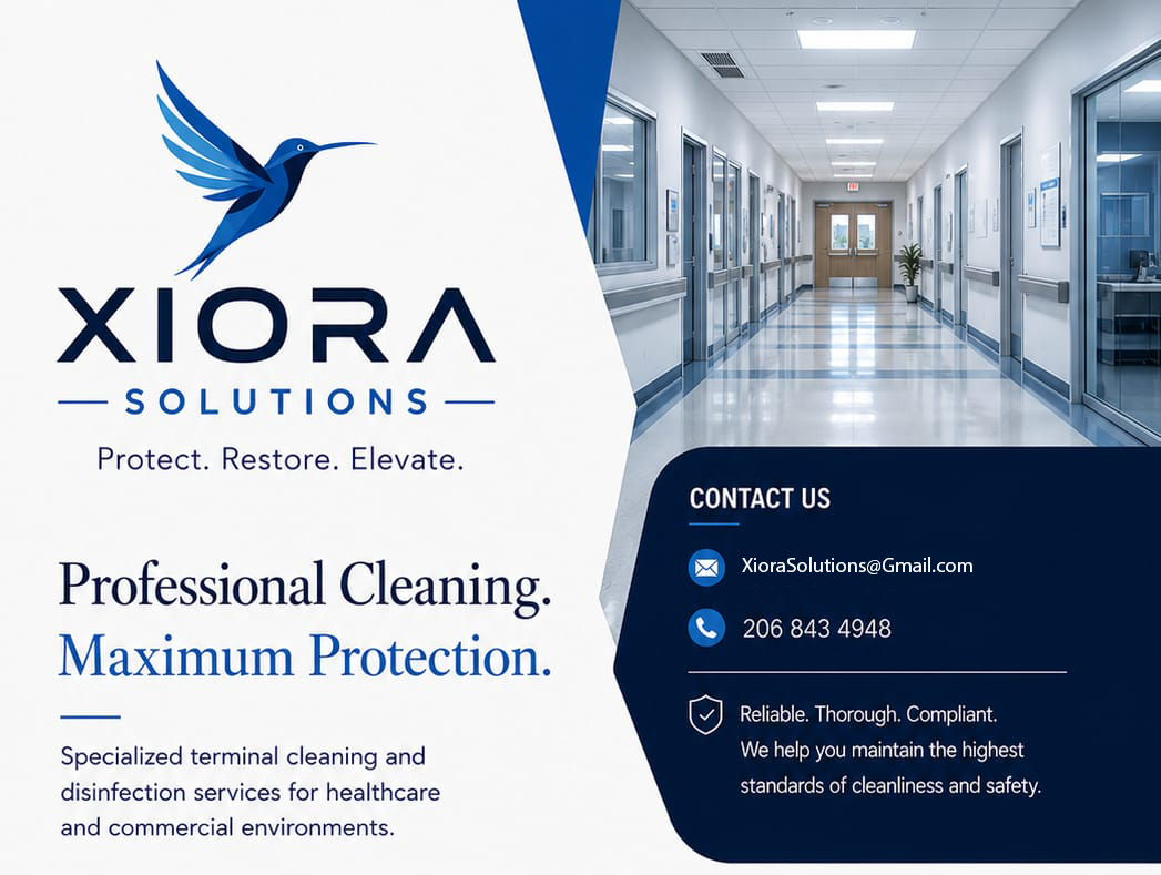 About Xiora Solutions

At Xiora Solutions, we believe a truly clean environment is about more than appearance—it's about protecting people, restoring confidence, and creating healthier spaces.

Founded by an experienced restoration and operations professional with over a decade in the property restoration industry, Xiora Solutions was built on a simple belief: every facility deserves meticulous care, uncompromising quality, and a partner they can trust.

Our experience has been shaped by responding to challenging environments where precision, accountability, and attention to detail are essential. Those same standards now guide every service we provide, from healthcare cleaning and disinfection to post-construction cleaning and specialized environmental services.

We understand that every facility has unique needs. That's why we don't believe in one-size-fits-all solutions. We work closely with our clients to deliver customized cleaning programs that prioritize safety, compliance, professionalism, and long-term results.

Our mission is to help healthcare facilities, businesses, and organizations maintain environments that support the well-being of patients, staff, visitors, and the communities they serve.

Protect. Restore. Elevate. isn't just our slogan—it's the standard that defines every project we take on.